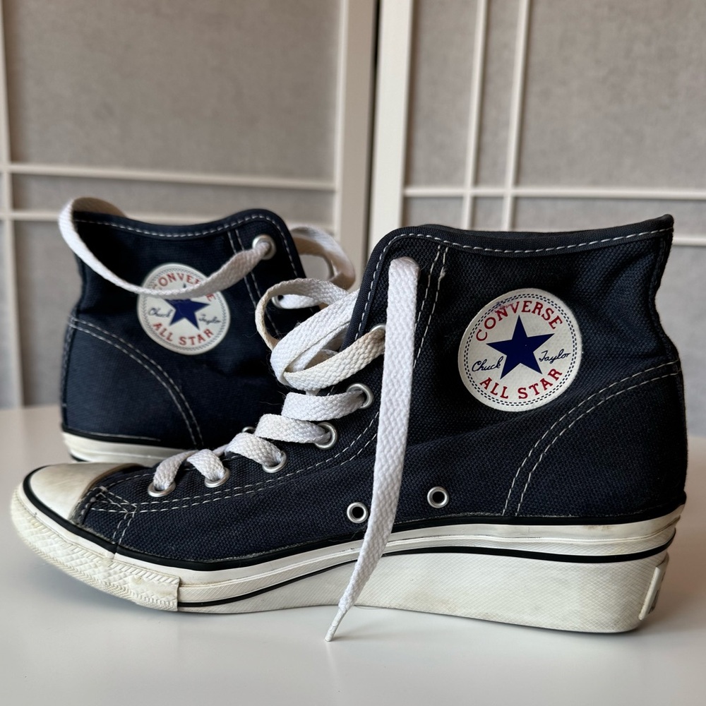 Converse All Star Navy Blue and White Hidden Wedge Sneakers